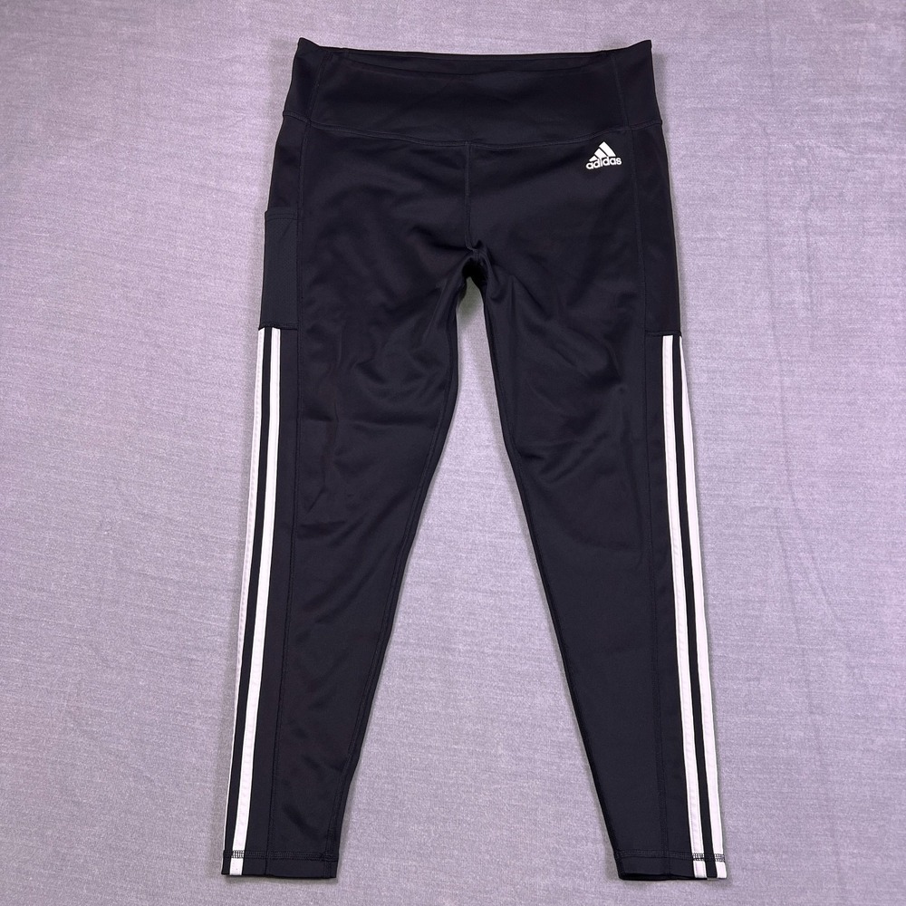 Adidas Aeroready Primegreen Womens Black 3 Stripe Logo Athletic Leggings Size XL